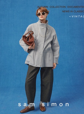 sam simon/【秋日序章】双层门襟多领型质感棉中长款风衣外套女