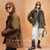 simon 秋冬巴恩风复古机能风猎装 廓型版 sam 中长款 翻领外套男女同