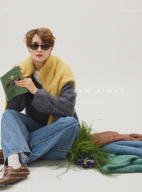 sam simon/松弛有度混色花纱2.0软糯云感羊毛羊绒立体拉绒V领毛衣