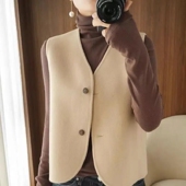 坎肩呢子外套小个子百搭显瘦背心 无袖 毛呢马甲女短款 2024秋冬新款