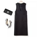 2025秋冬新款 马甲优雅毛呢V领背心裙显瘦宽松直筒气质连衣裙 无袖