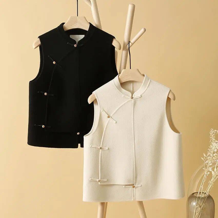 新中式立领盘扣毛呢气质背心马甲女2025秋冬新款马夹无袖坎肩外套,女装/女士精品,马夹,淘宝优惠券,粉丝福利购,淘宝优惠卷