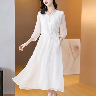 森系年轻显瘦遮肚子休闲舒适连衣裙 2024新款 时尚 雪纺连衣裙女夏季