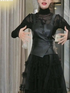 外套潮流显瘦背心坎肩外套 百搭无袖 吊带皮马甲女春秋韩版 气质修身