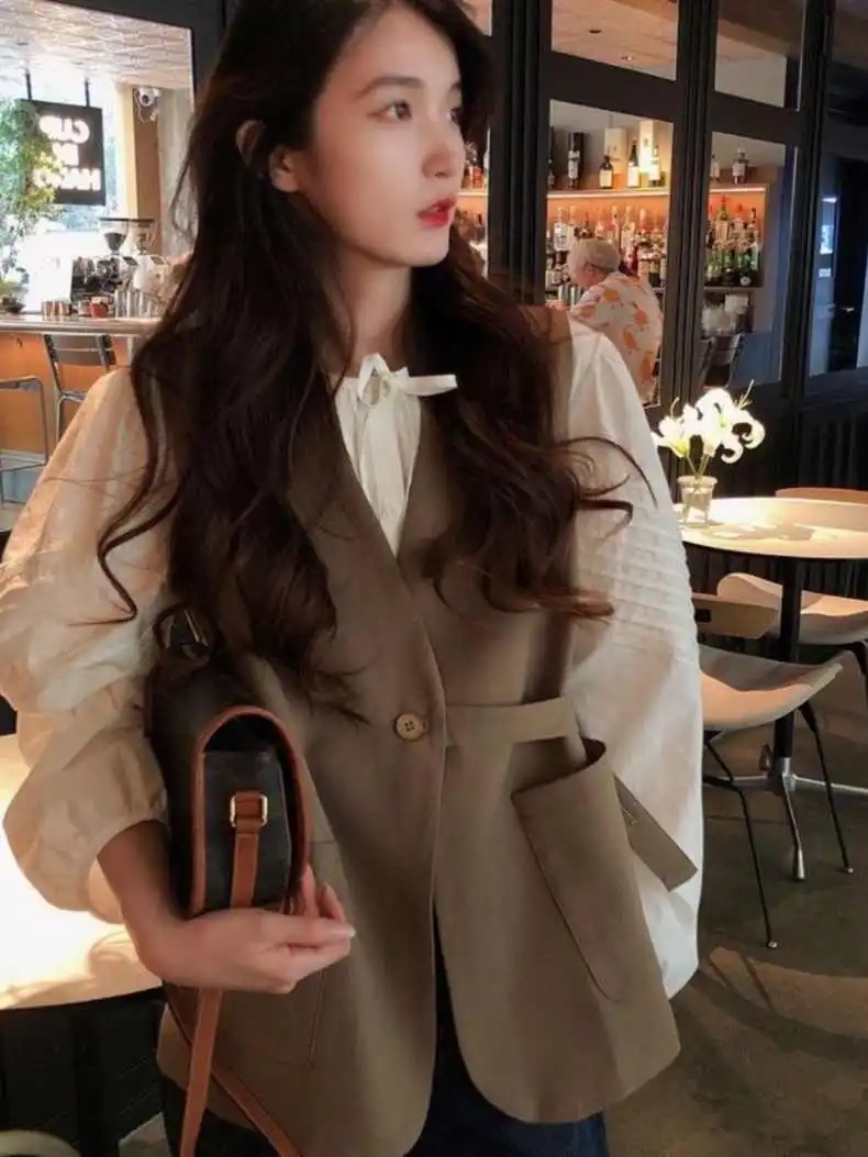 新潮2024新款春秋百搭设计师款宽松慵懒大口袋系带不规则西装马甲