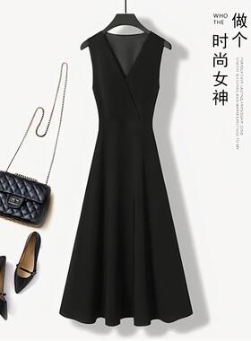 轻奢小香风马甲连衣裙女春秋高级感气质修身长裙子无袖黑色背心裙
