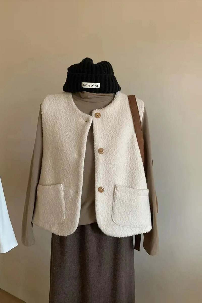 新款秋冬季女韩版洋气高档短款外套无袖口袋马甲外穿背心毛呢马夹