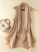 马甲女2024春夏季 不规则拼接休闲黑色背心 气质宽松中长款 新款 时尚