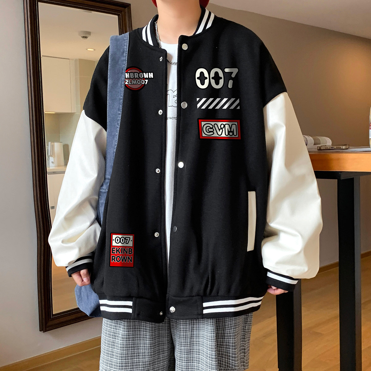 港风潮牌休闲宽松条纹印花潮棒球服男夹克男外套男JK7583P78,男装夹克,星座227-7