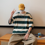 港风休闲运动情侣大码中性潮条纹短袖T恤男DT7752P35，男装T恤，星座227-7
