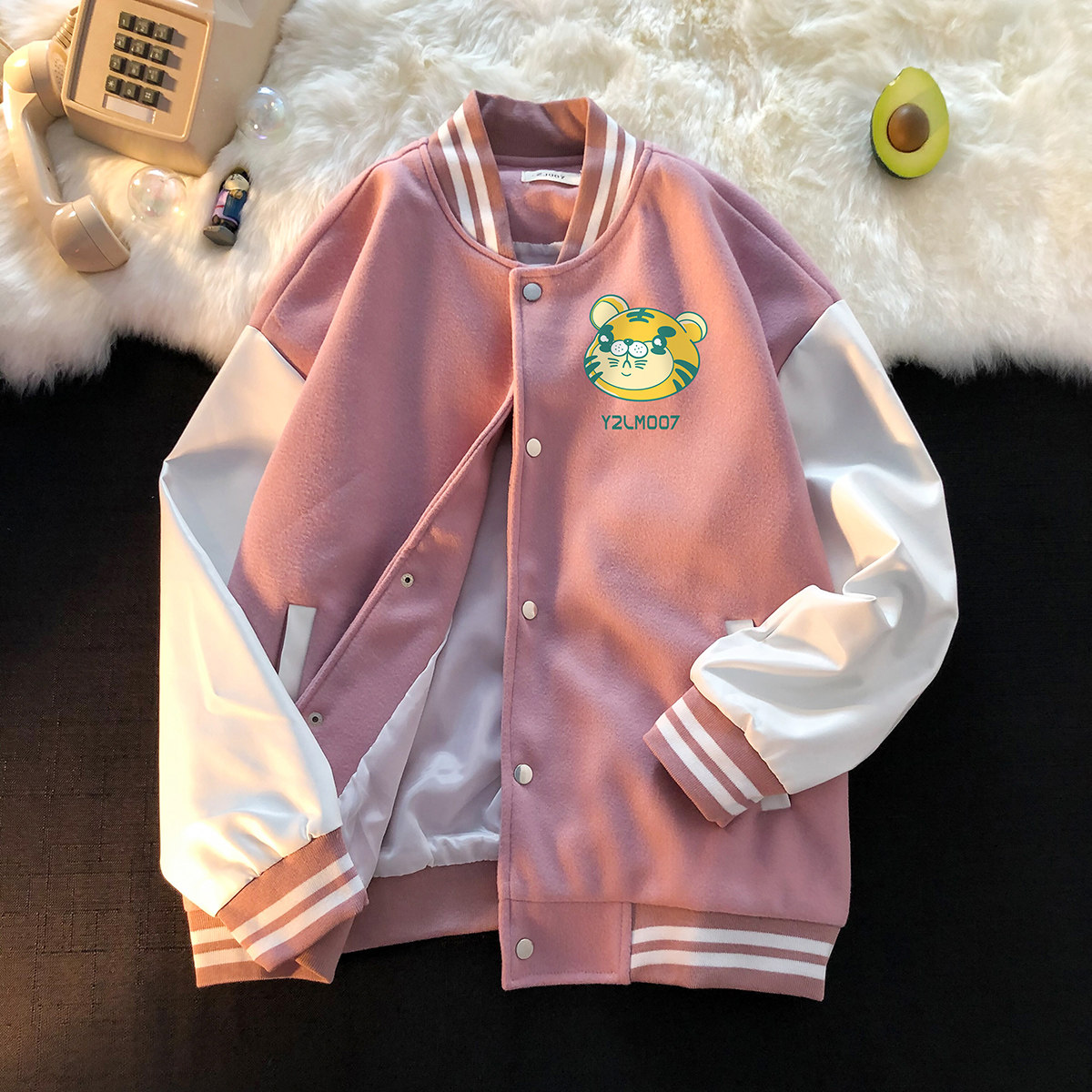 港风潮牌休闲宽松夹克男潮虎年老虎印花棒球服外套男JK7738P75图片