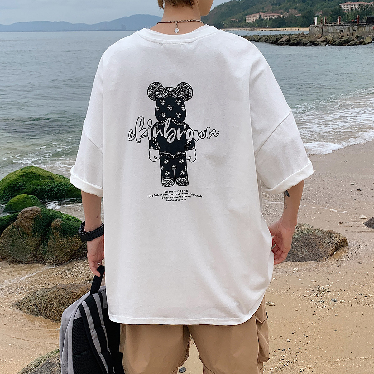 图案已注册港风日系中性休闲情侣大码风短袖T恤DT7736P25图片