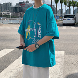 图案已注册港风日系中性休闲情侣大码风短袖T恤DT7735P28，男装T恤，星座227-7