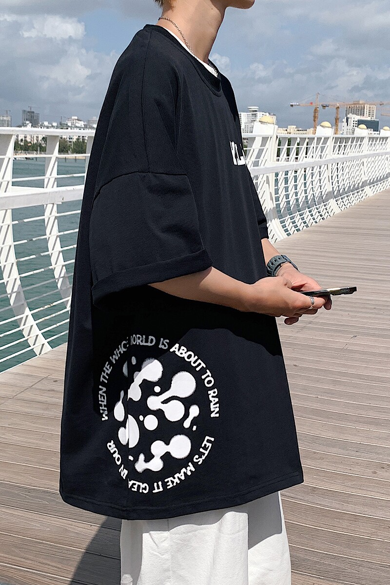 图案已注册港风日系中性休闲情侣大码风短袖T恤DT7654P28,男装T恤,星座227-7