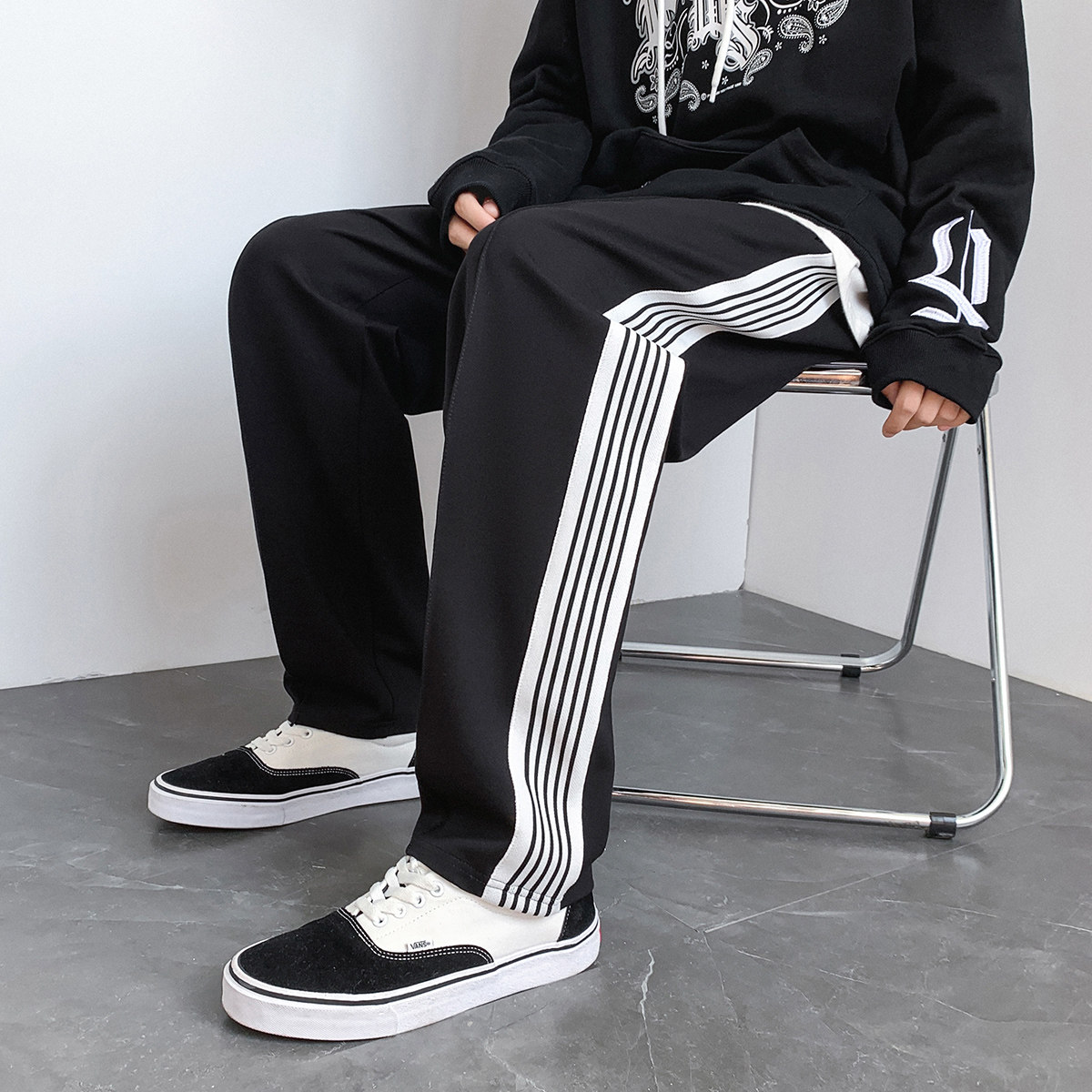 港风加绒加厚休闲裤男卫裤男宽松九分裤运动裤男长裤K7532P50,男装休闲裤,星座227-7