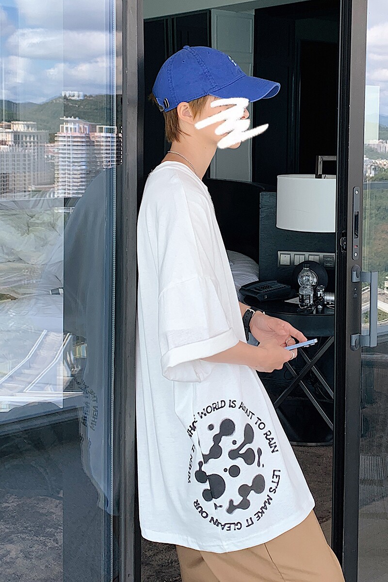 图案已注册港风日系中性休闲情侣大码风短袖T恤DT7654P28,男装T恤,星座227-7