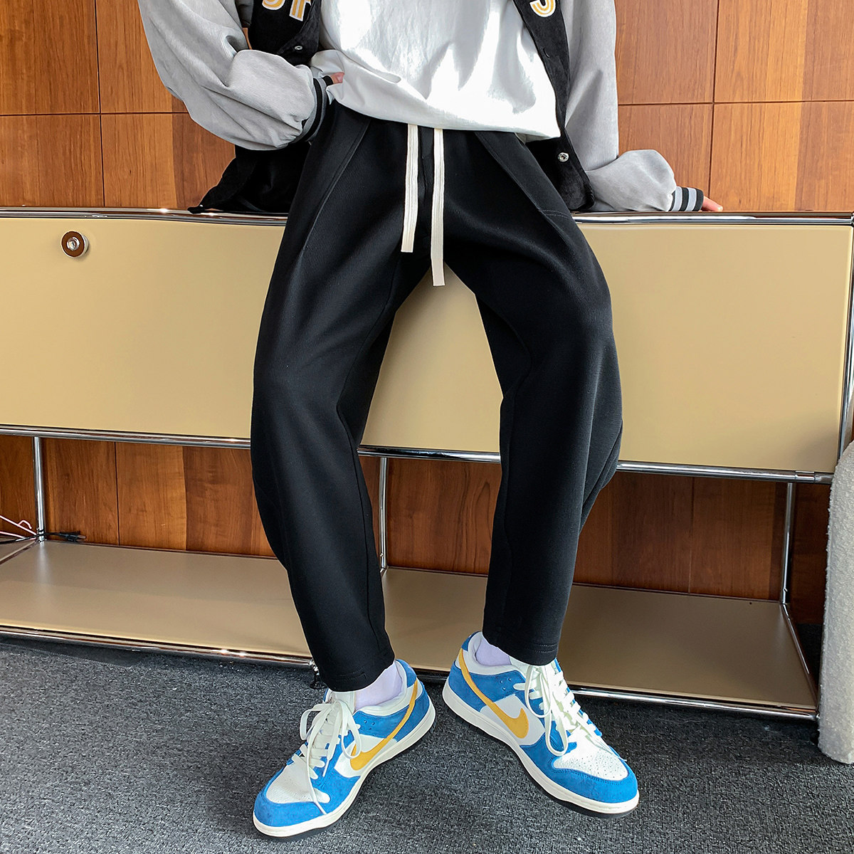 港风休闲裤男卫裤男宽松九分裤运动裤男长裤7566P45控68,男装休闲裤,星座227-7