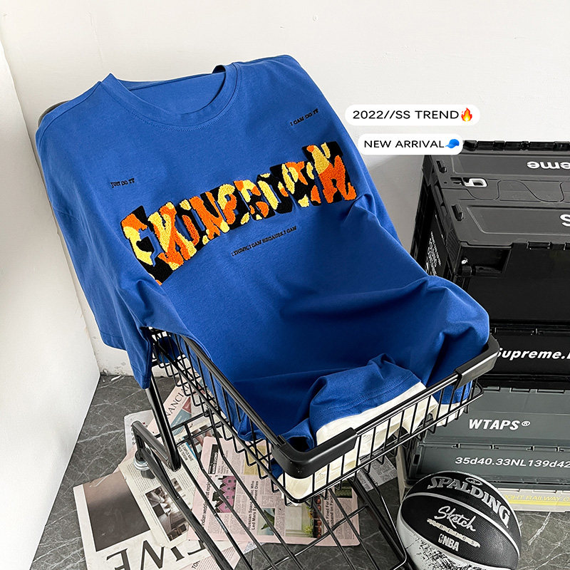 毛巾绣假两件休闲潮大码情侣圆领短袖T恤男购物车DT7756P38,男装T恤,星座227-7