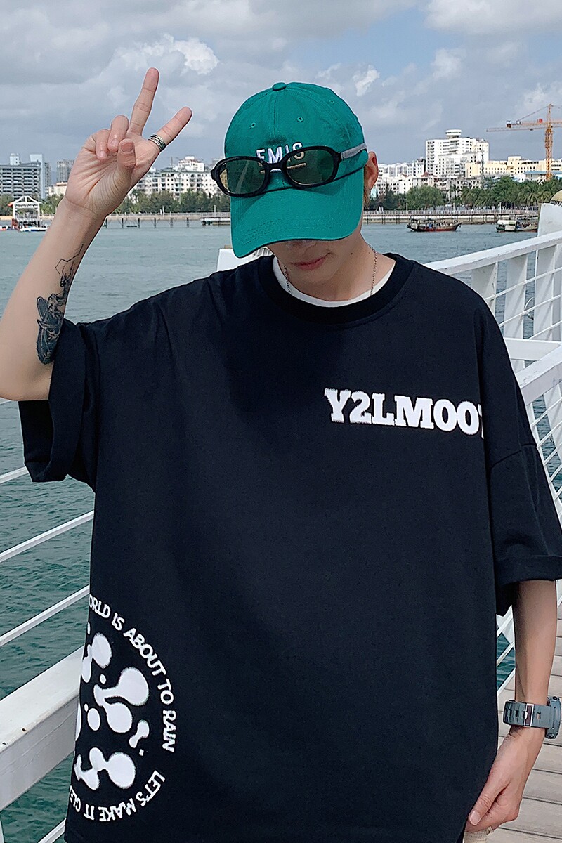 图案已注册港风日系中性休闲情侣大码风短袖T恤DT7654P28,男装T恤,星座227-7