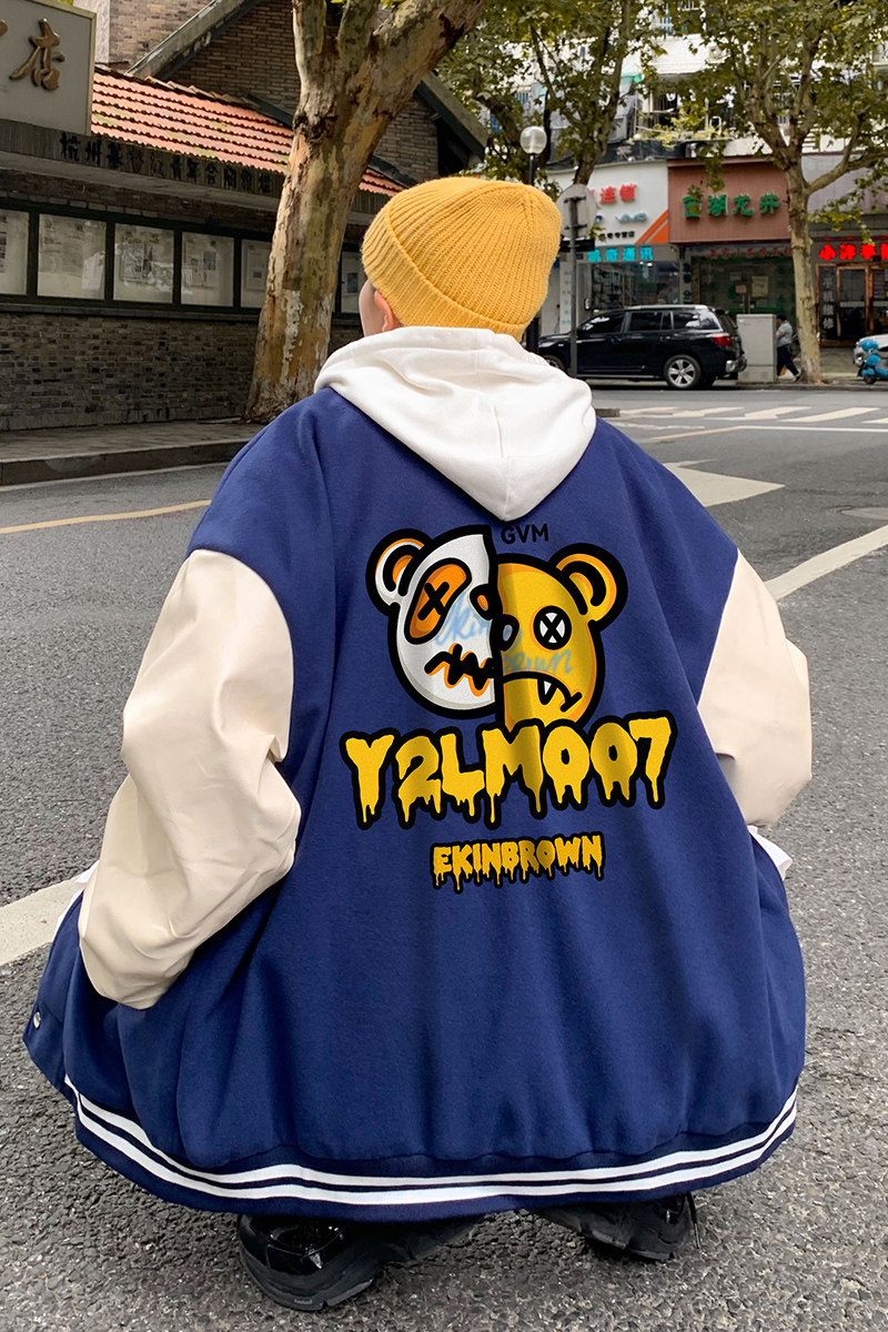 港风秋季潮牌休闲宽松潮流潮毛呢子棒球服夹克男外套JK7427P75,男装夹克,星座227-7