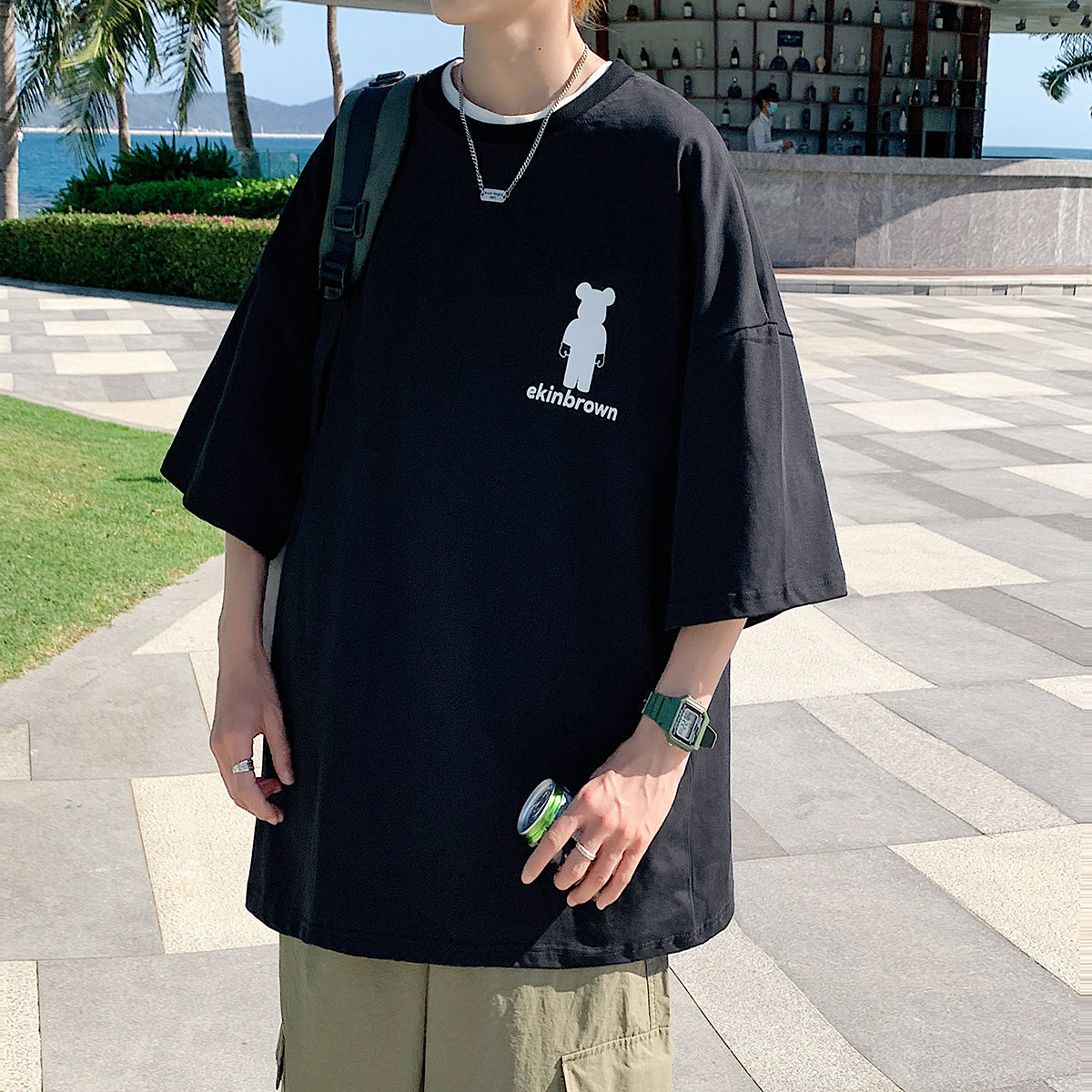 图案已注册港风日系中性休闲情侣大码风短袖T恤DT7736P25,男装T恤,星座227-7