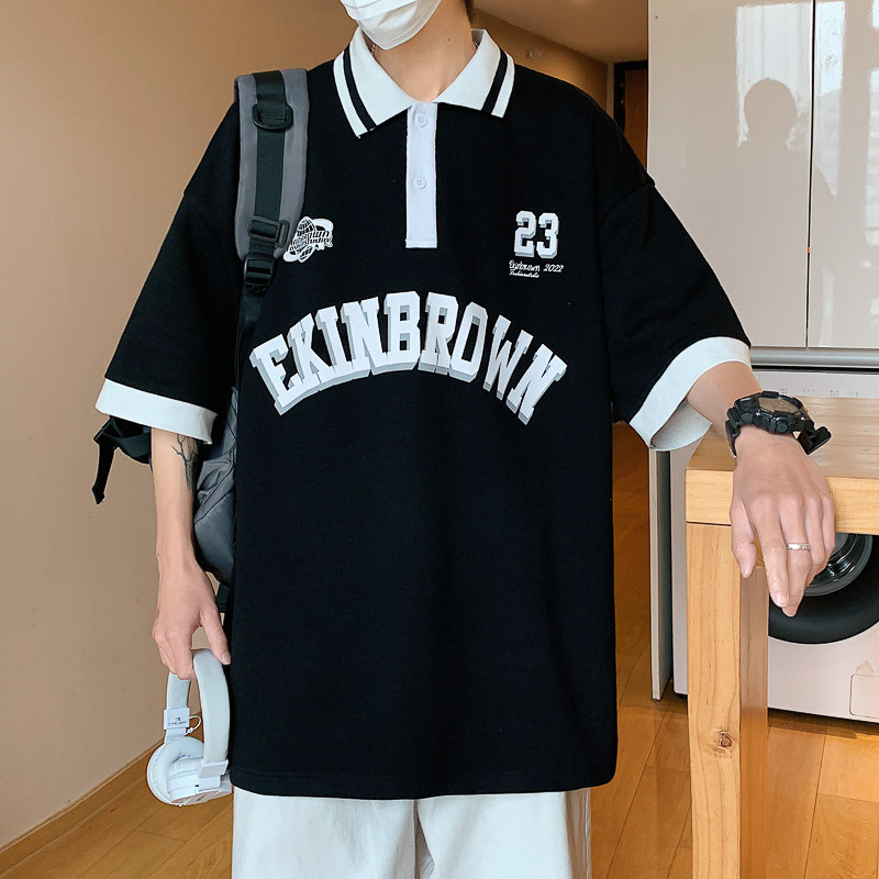 港风polo衫男休闲潮大码情侣风翻领短袖T恤男DP7741P45控图片