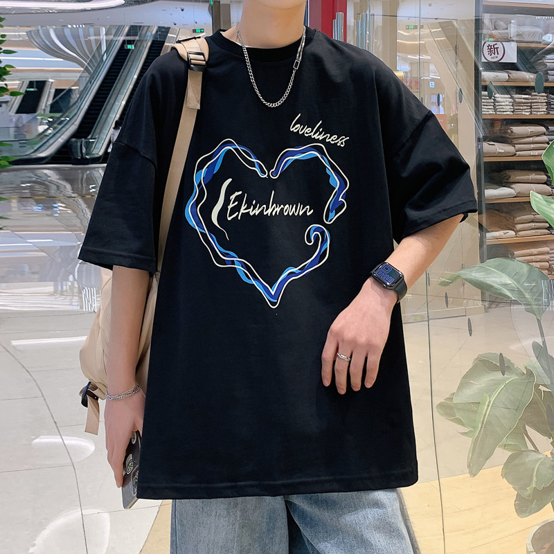 港风休闲运动情侣大码中性潮爱心印花短袖T恤男DT7835P25,男装T恤,星座227-7