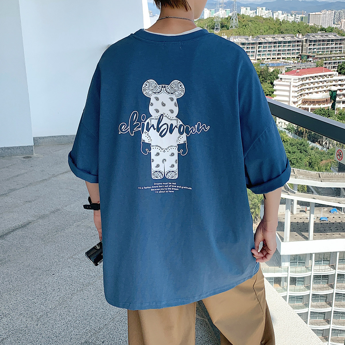图案已注册港风日系中性休闲情侣大码风短袖T恤DT7736P25,男装T恤,星座227-7