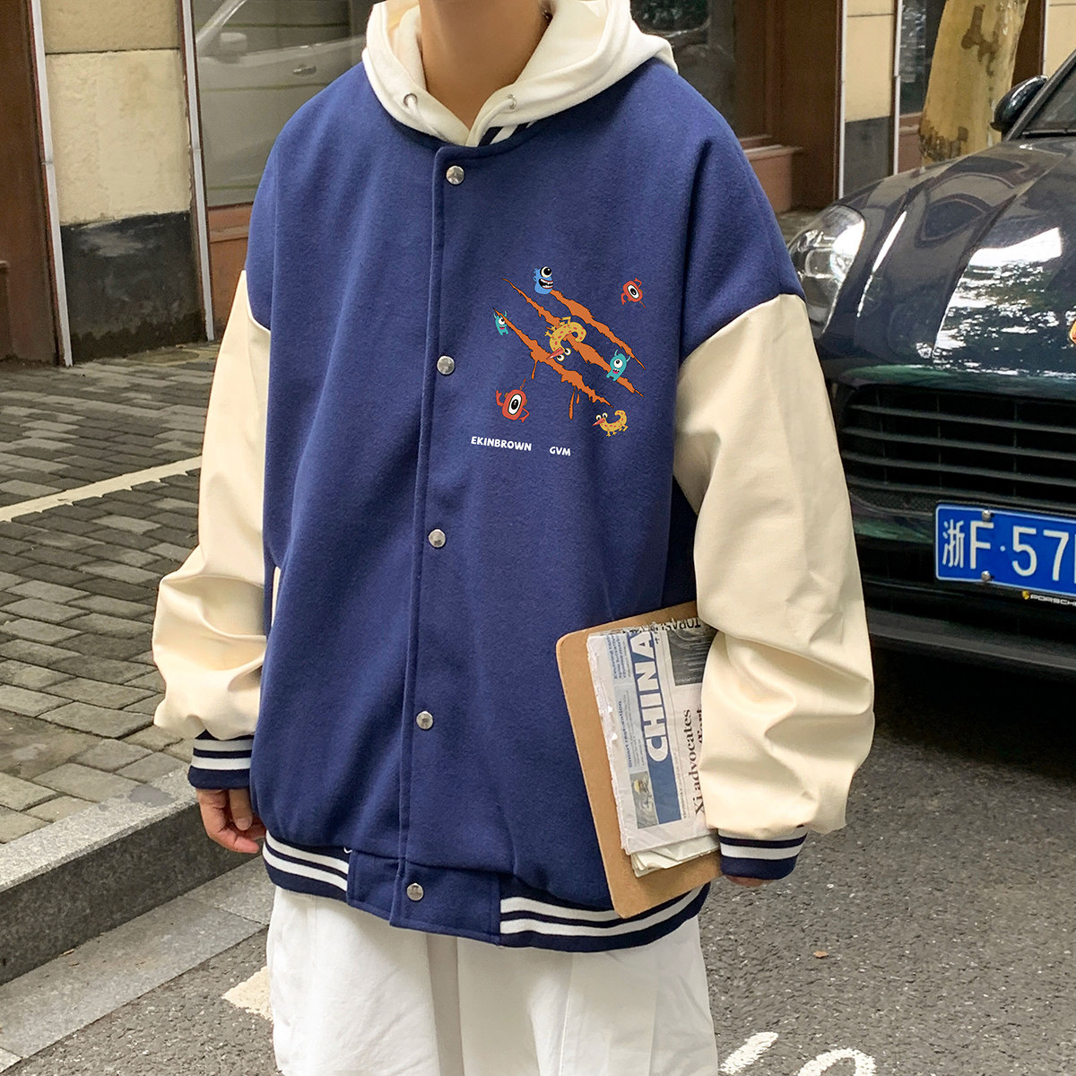 港风潮牌休闲宽松外套男潮流潮毛呢子棒球服夹克男JK7428P75,男装夹克,星座227-7