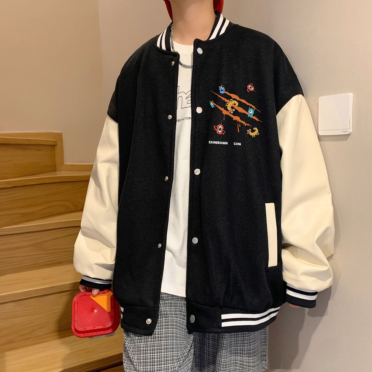 港风潮牌休闲宽松外套男潮流潮毛呢子棒球服夹克男JK7428P75,男装夹克,星座227-7