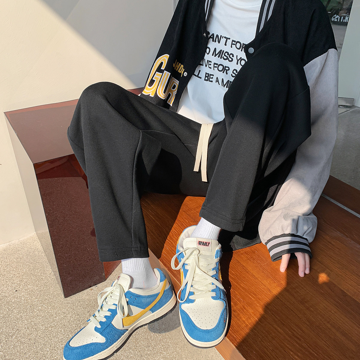 港风休闲裤男卫裤男宽松九分裤运动裤男长裤7566P45控68,男装休闲裤,星座227-7
