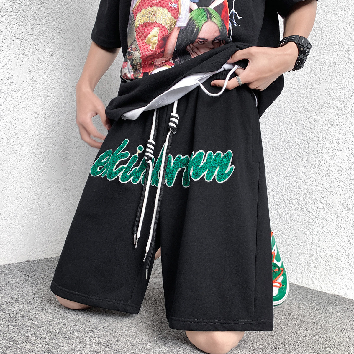港风短裤男大码中性风短裤女男士中裤男潮流五分裤男DK7713P37图片