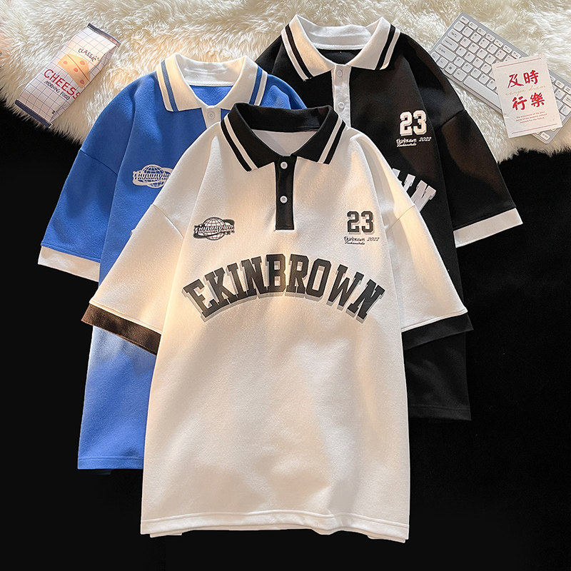 港风polo衫男休闲潮大码情侣风翻领短袖T恤男DP7741P45,男装T恤,星座227-7