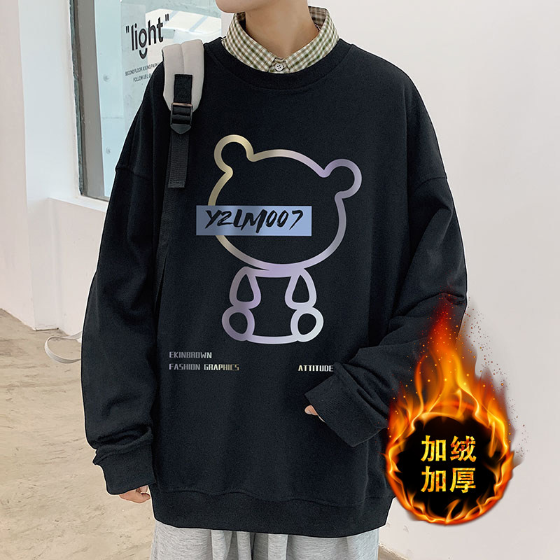 港风情侣大码休闲运动纯色套头卫衣男外套WY7083不加绒P25加绒P30图片