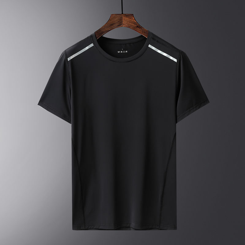 L-8xl men's large round neck short sleeve T-shirt summer ice quick drying sports reflective strip