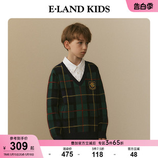 男童美式 新品 2024年春季 eland 复古格纹假两件针织衫 kids衣恋童装