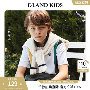 潮流撞色T恤棉质短袖 eland 夏季 kids衣恋童装 上衣洋气 男童POLO衫