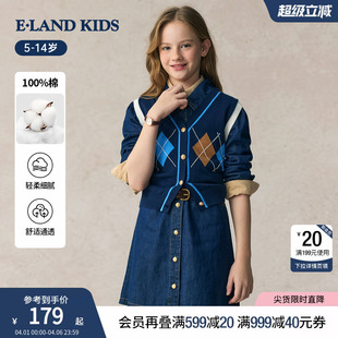 kids衣恋童装 100%棉 eland 休闲毛衣 女童马甲春秋V领针织衫
