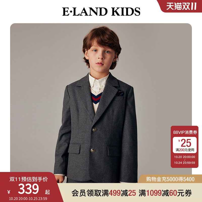 eland kids衣恋童装男童西装冬季美式绅士复古学院风单排扣外套