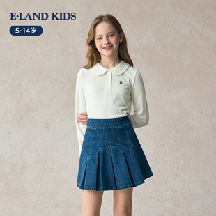 kids衣恋童装 2025年秋季 eland 女童POLO衫 T恤 新品 学院风儿童长袖
