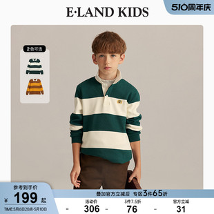 冬季 eland T恤 kids衣恋童装 男童美式 宽条纹POLO领长袖 新品