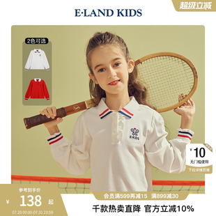 eland kids衣恋童装 春秋女童复古运动刺绣长袖 POLO衫