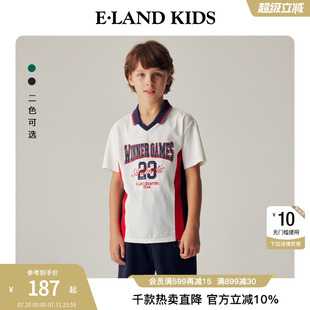 新品 eland 夏季 kids衣恋童装 撞色条纹字母印花T恤 男童Polo衫