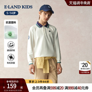 抗菌 条纹翻领长袖 eland 男童T恤25年秋新品 上衣 kids衣恋童装
