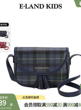 eland kids衣恋童装女童春秋女童休闲复古格纹包流苏单肩包斜挎包