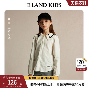 100%棉 春秋花边翻领刺绣长袖 eland 女童衬衫 上衣 kids衣恋童装