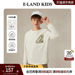 100%棉 学院风长袖 eland 男童T恤25年春新品 上衣 kids衣恋童装