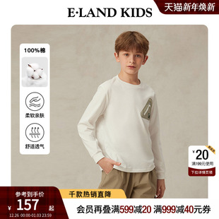 男童T恤25年春秋学院风圆领长袖 elandkids衣恋童装 上衣 100%棉