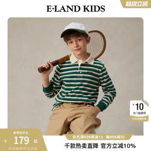 新品 eland 2025年春季 kids衣恋童装 贴布绣彩色条纹 男童棉质POLO衫