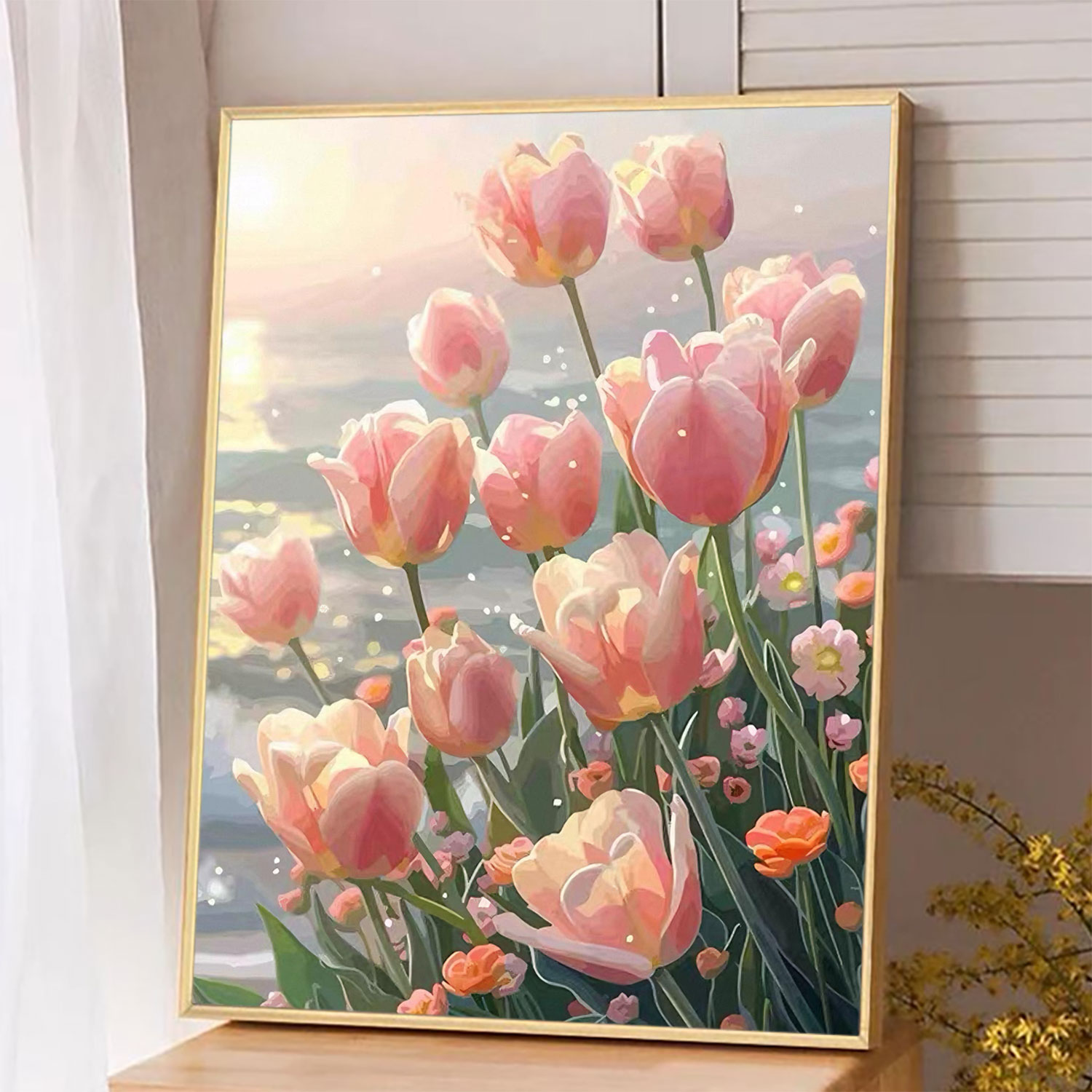 郁金香花卉5d钻石画治愈风景